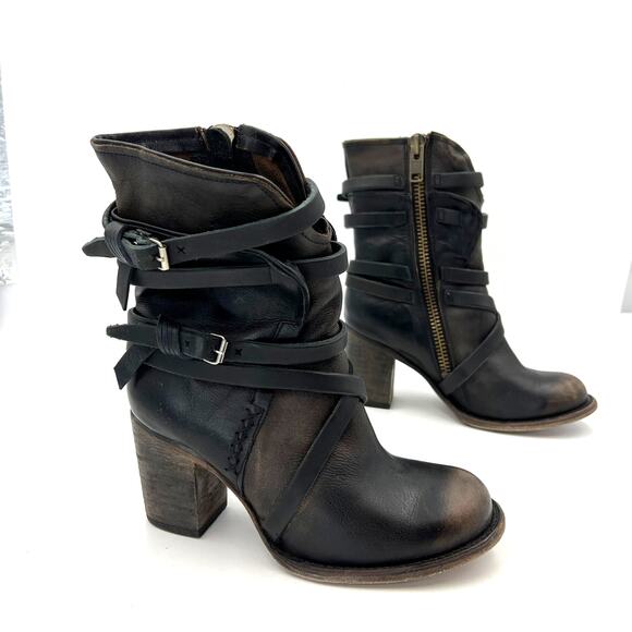 Freebird by Steven Baker Boots Wrap Leather Detail Distressed Brown Western - Picture 10 of 10